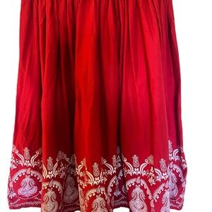 Red Pull on Boho CottageCore pleated Full skirt Beach  Prairie size XL